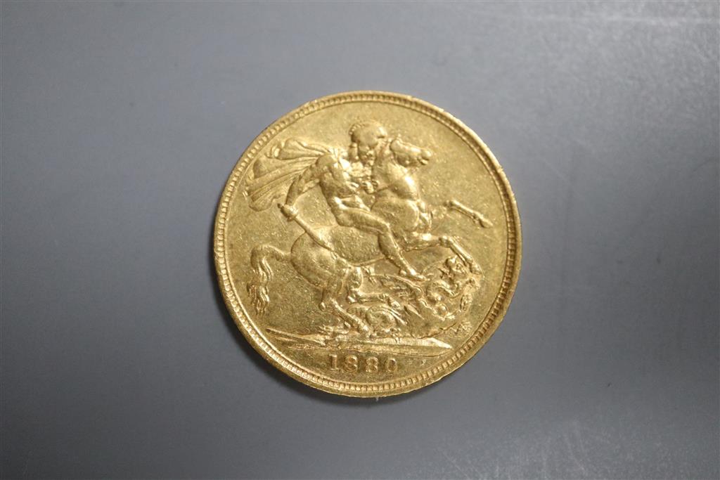 A Victoria 1880 gold sovereign, Melbourne mint.